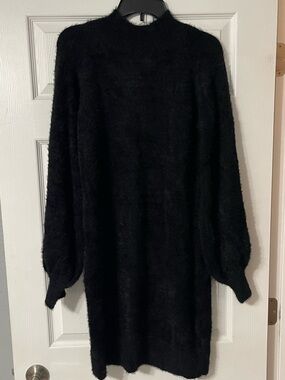 Bardot Black Fuzzy Eyelash Long Sleeve Sweater Dress